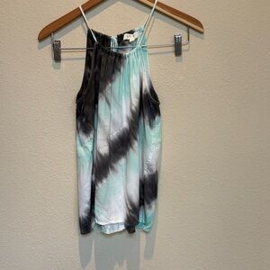 River + Sky Mint, White & Black Tie-Dye Halter Tank